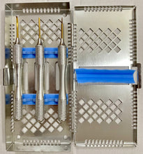 Load image into Gallery viewer, 3 PCS Dental Luxating Elevators set in open stainless steel cassette
